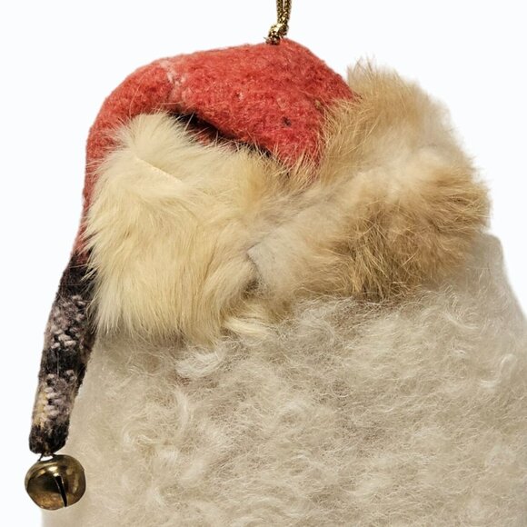 Vtg 7" Paper Mache Santa Face Ornament Wool Beard Rabbit Fur Trim Fabric Hat - Picture 6 of 10